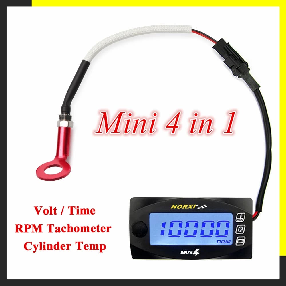 Motorcycles cylinder head temperature Voltmeter Time RPM Tachometer Mini 4 in 1 LED Digital Display Quad meter