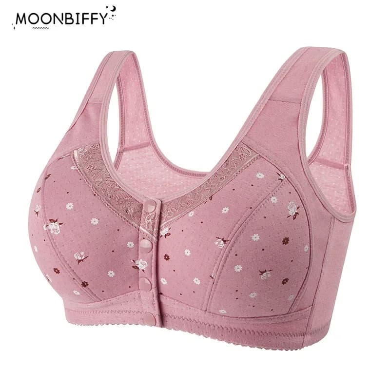 2025 New Confortable Bra Cotton Women Wire Free Bras Push Up Front Closure Underwear Female Everyday Lingerie Large Bust 50BCD
