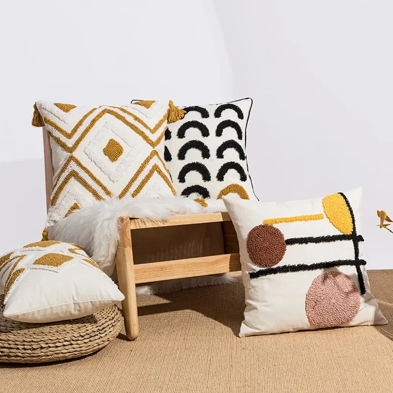 Boho Loop Tufte Cushion Cover Cotton Canvas Geometric Embroidery Decorative Pillow Cover for Sofa 45x45/30x50cm Throw Pillowcase