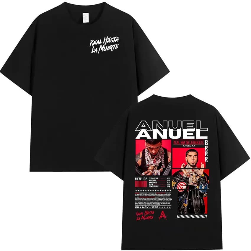 Rapper Anuel AA Real Hasta La Muerte Tour 2025 new Album T Shirts Men's Hip Hop gothic T-Shirts 100% Cotton Short Sleeve T-Shirt
