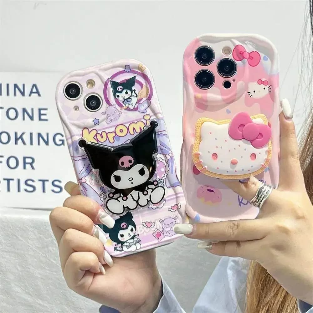 Cute Hello Kitty Kuromi Bracket Case for Realme C55 C53 C63 C67 C65 C35 C33 C21Y C25Y C30 C21 C20 8 5G 10 11 12 Pro Plus Cover