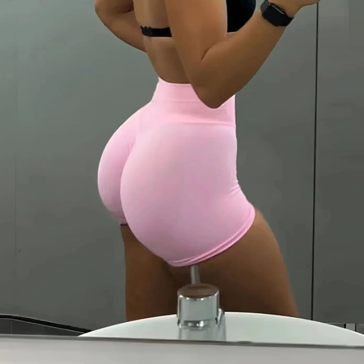 No Logos Shorts | 4.5" leggings Low Ribbed Rise Cycling Women Yoga Workout Clothes Gym Scrunch Bum Seam Seamless Fitness Tights