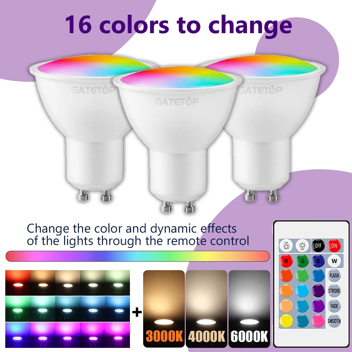 1-10PCS RGB GU10 LED Spotlight Bulb 24 Key Remote Control Dimmable 6W AC220V 110V Colorful Change for Bedroom Living Room Lamp