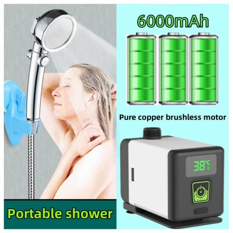Outdoor Camping Shower IPX7 Waterproof with Digital Display Portable Electric Shower Pump for Hiking Travel Beach Pet Watering