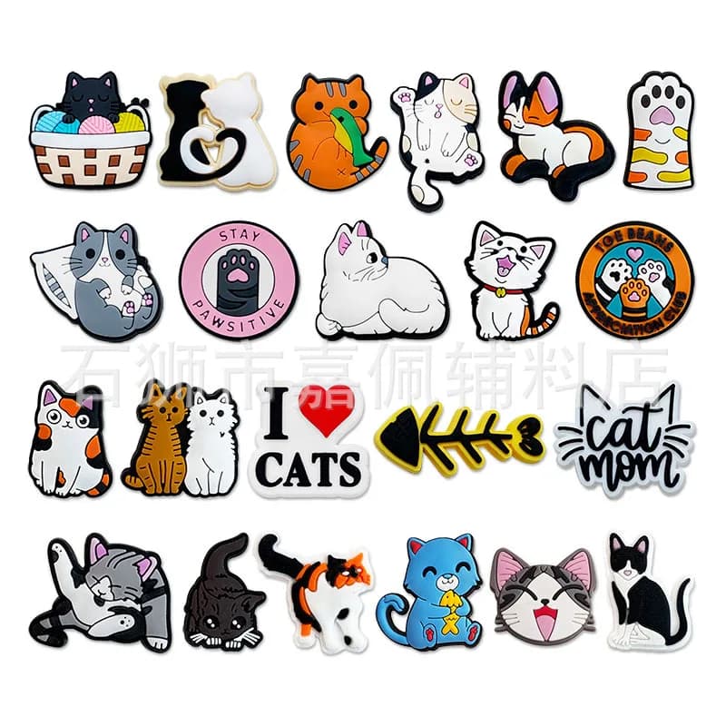 New 1Pcs PVC Cute Cats Fish Shoe Charms for Crocs Shoes Accessories DIY Badge Unisex Sandals Buckle Kids Jeans Decoration Jeans