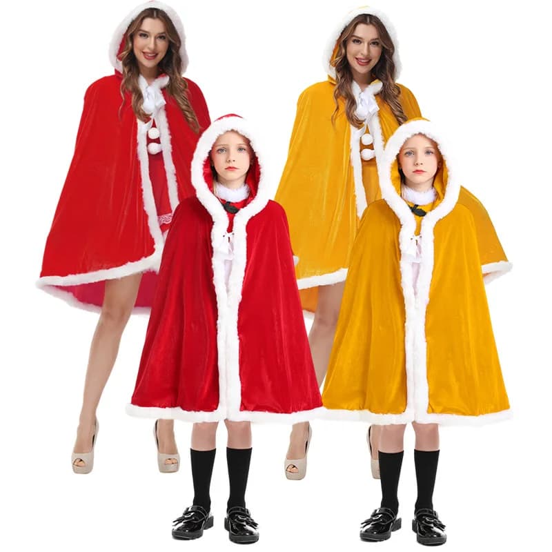 Deluxe Christmas Cloak for Adults and Children - Hooded Santa Claus Costume for Cosplay and Party