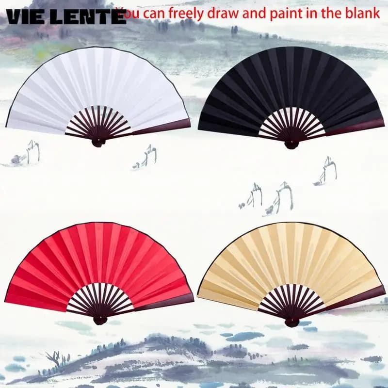 Chinese Folding Fan Silk Cloth Blank Hand Held Fans Wooden Bamboo Antiquity Folding Fan for Calligraphy Painting Home Decor