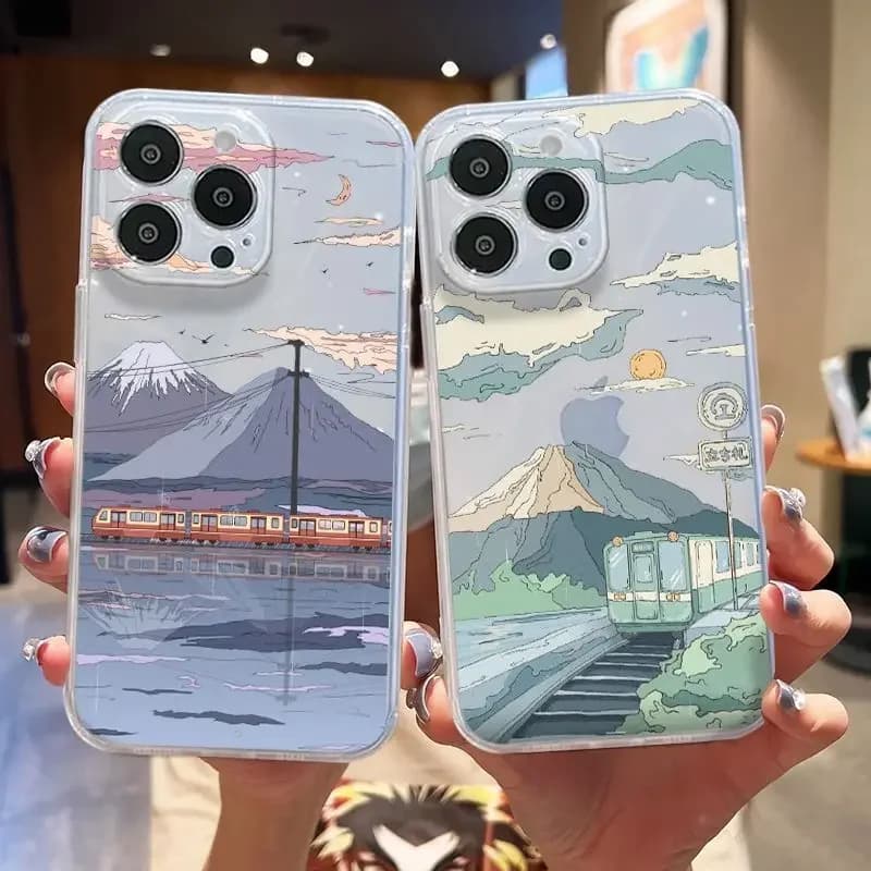 Anime Scenery Phone Case for IPhone 11 13 12 15 Pro XS MAX Mini 7 8 14 Plus SE20 X XR Cartoon Landscapes Clear Cover Fundas Skin