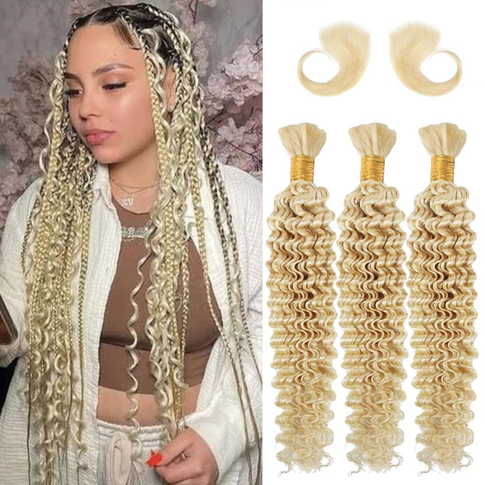 Brazilian Curly Human Hair 613 Deep Wave Hair Weave Bundle Deep Curly Platinum Blonde Hair 3 Bundles For Human Hair Extensions