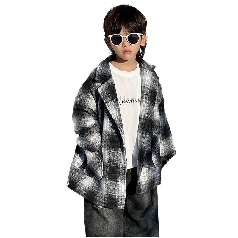 Baby Boys Spring Autumn Hooded Wool Blends Coat 2024 Fashion Plaid Double-Breasted Clothes Children's Outdoor Jacket Age 2 To 11