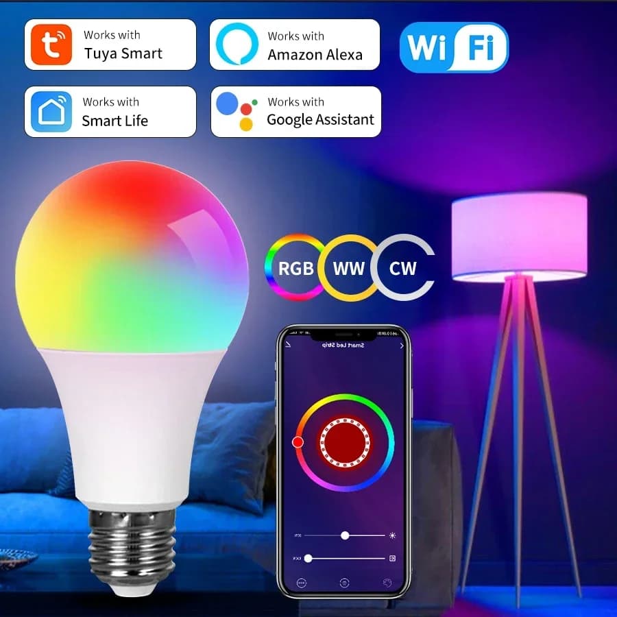 Tuya Wifi E27 Led Light Bulbs Color Changing Light RGB Lamp 220V 110V Smart Life Remote Voice App Control For Alexa Google home