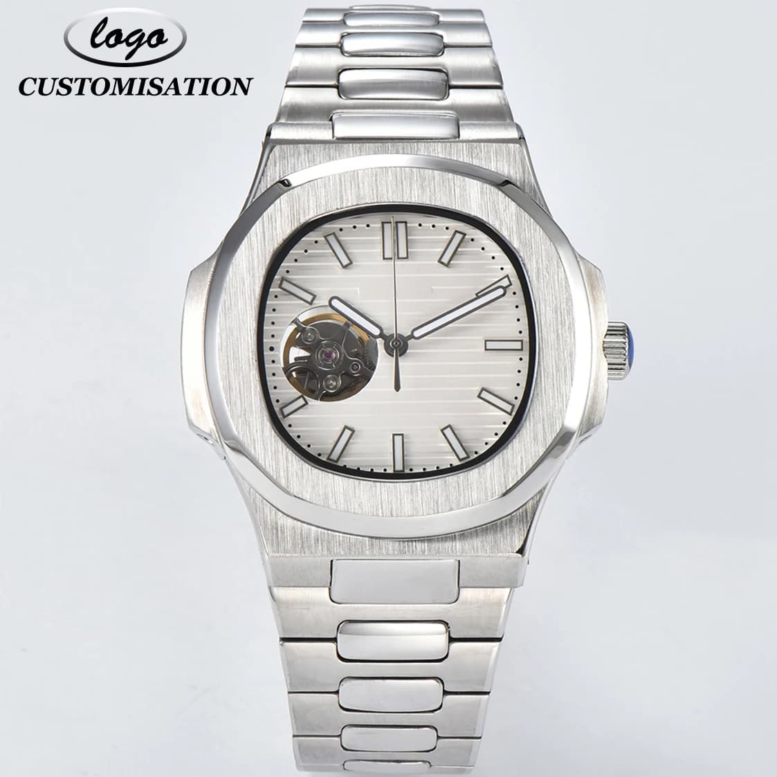 Customised LOGO 43mm NH38 Watch Visible Movement Simple Style Men's Watch Automatic Mechanical Watch 10Bar Waterproof Watch