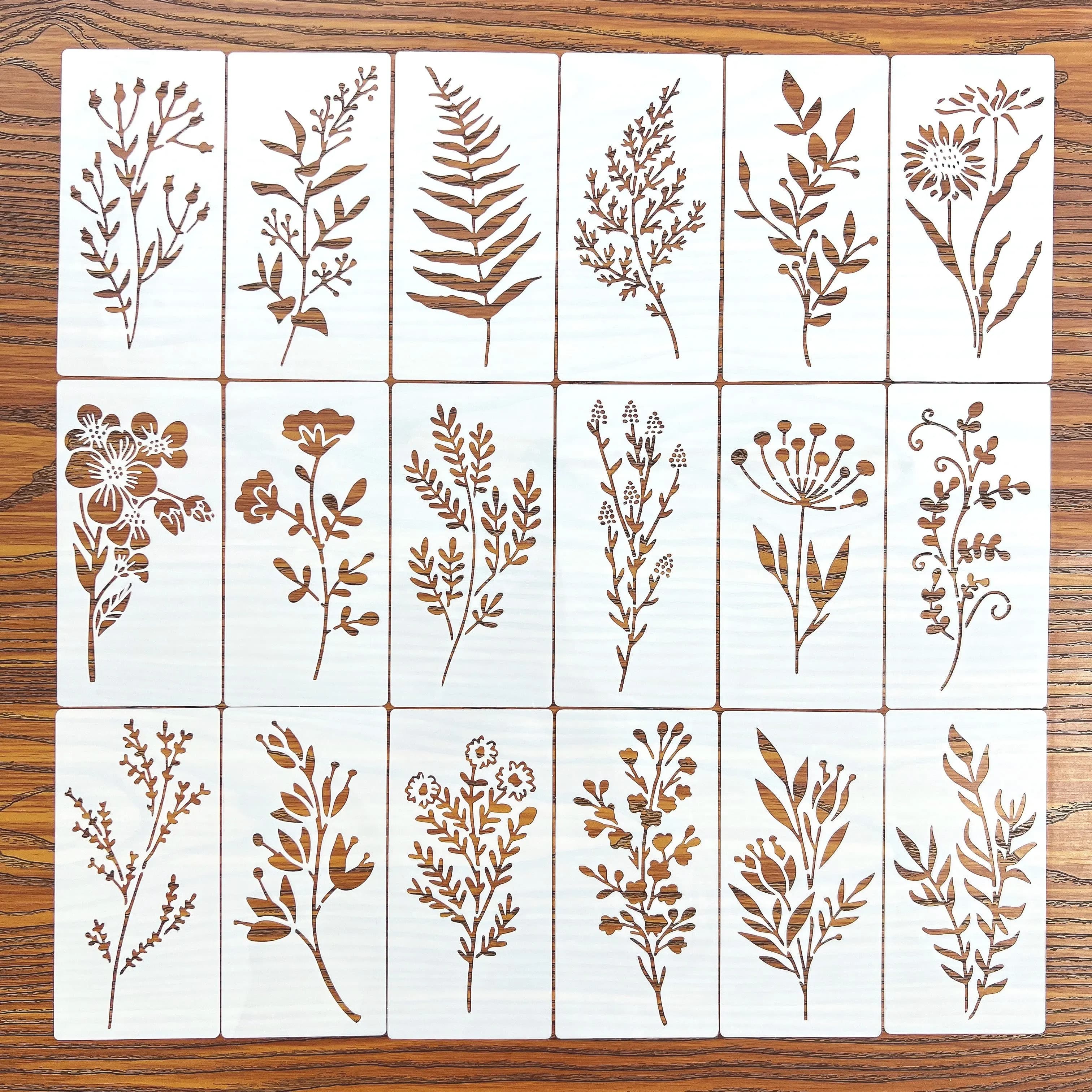 **18 Pcs DIY Flower Painting Stencils, Reusable Plastic Templates for Wood, Fabric, Paper - Spray Paint & Graffiti Craft Supplie