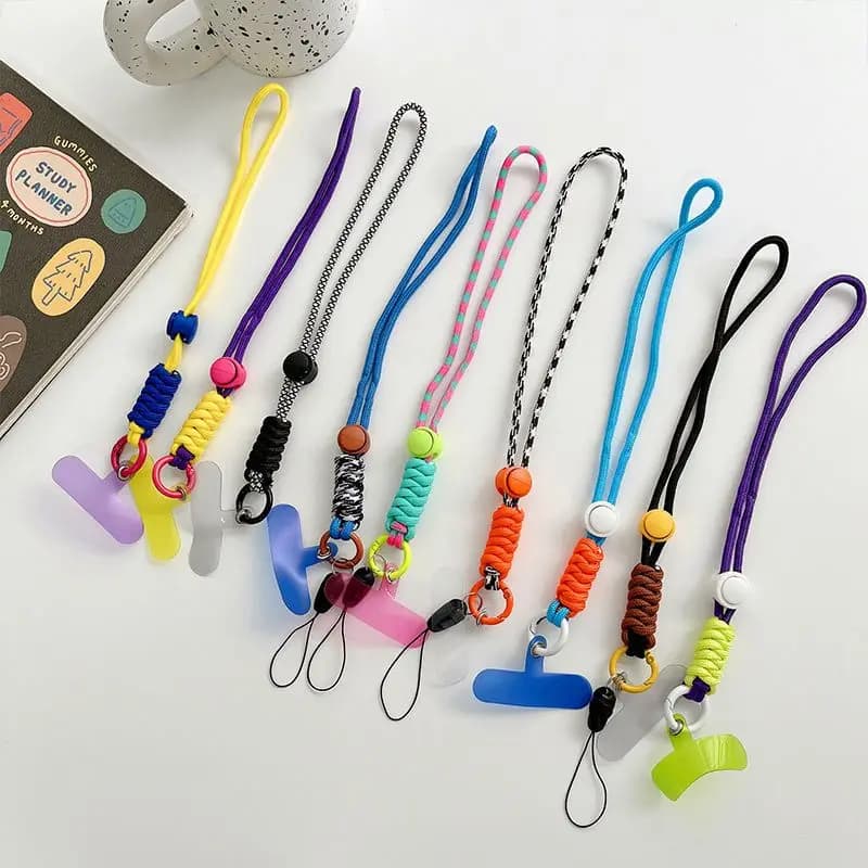 Short Wrist Woven Phone Lanyard Hand Strap Colorful Pendant Mobile Phone Lanyard With Detachable Anti Loss Lanyards