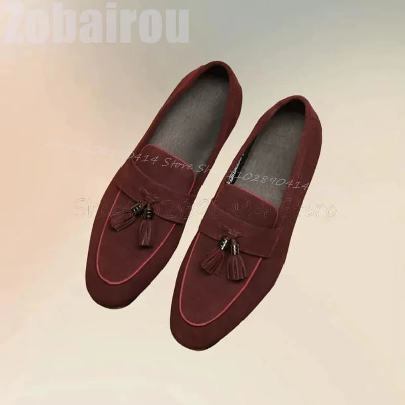 Burgandy Tassels Decor Low Top Penny Loafers Fashion Slip On Men Shoes Luxurious Handmade Party Banquet Office Men Casual Shoes