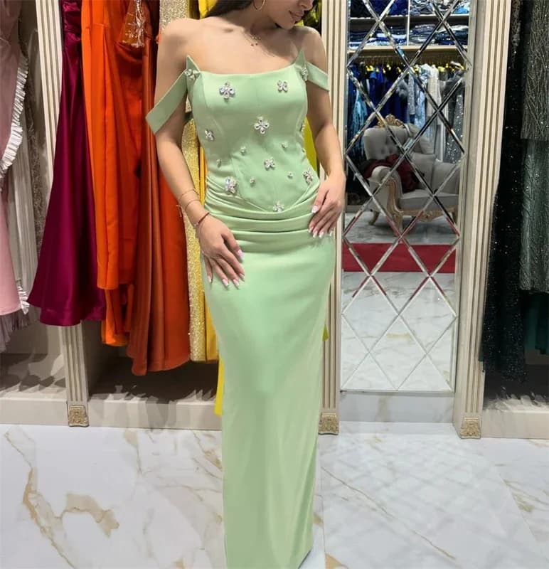 Jiayigong Sexy Casual Satin Rhinestone Evening Sheath Off-the-shoulder Bespoke Occasion Gown Long Dresses