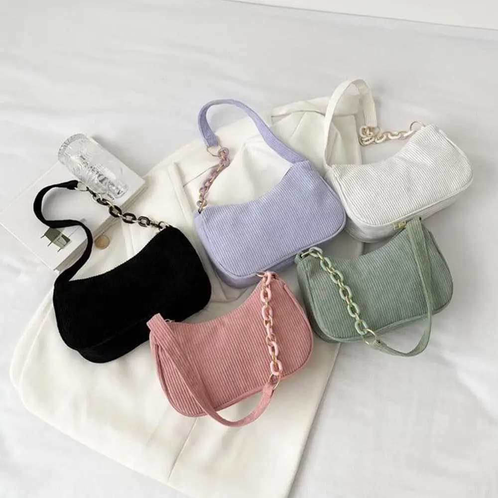 Fashion Vintage Handbags Women Autumn Winter Corduroy Underarm Bag Zipper Shoulder Small Bags Female Soft Casual Clutch Handbag