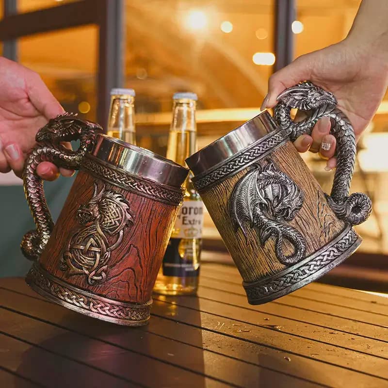 Medieval Large Dragon Barrel Beer Stein Tankard Stainless Steel Beer Mug Coffee Cup Pub Bar Home Decor Friends Halloween Gifts