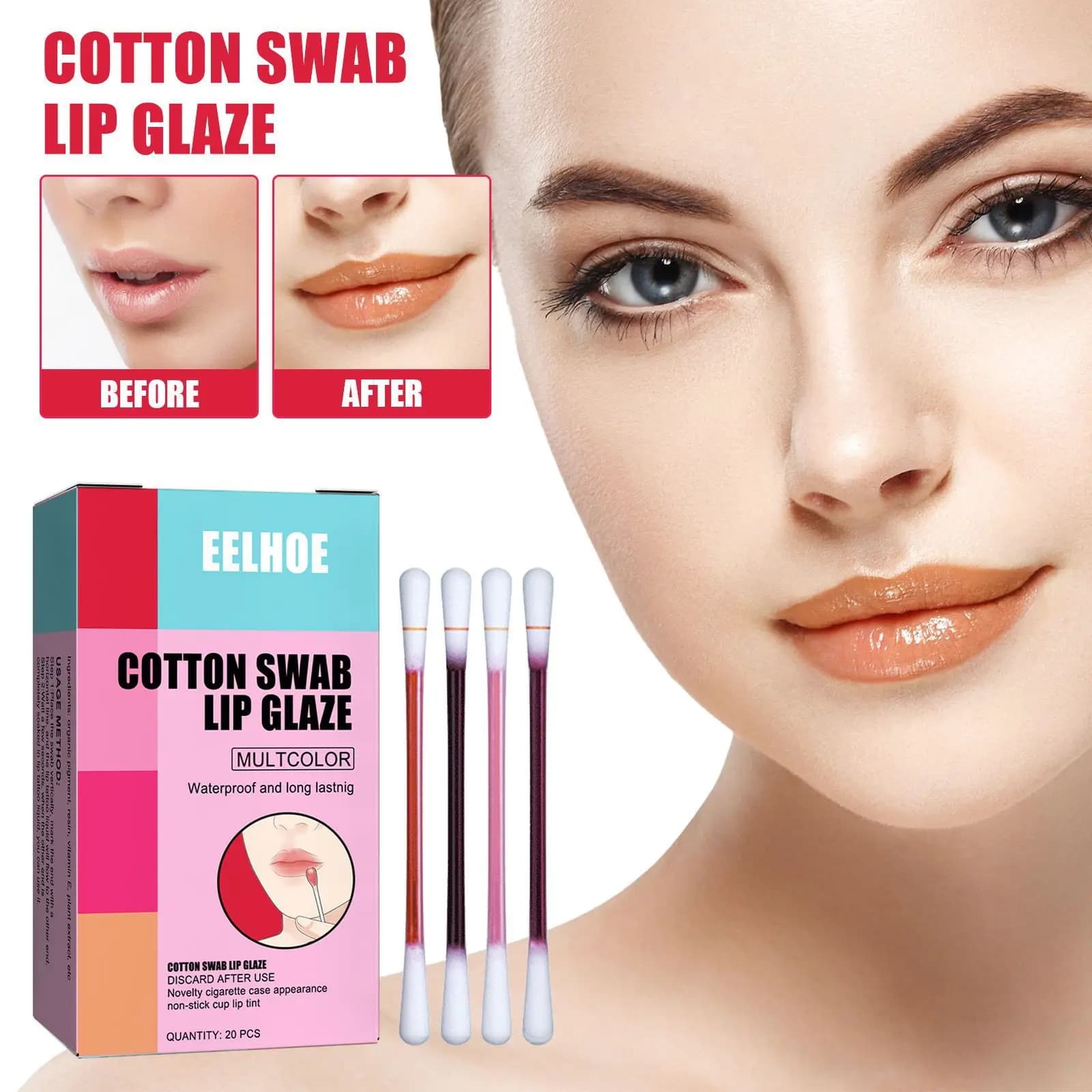 EELHOE Cotton Swab Lipstick Portable Cigarette Case Lipstick Dye Lip Liquid Lip Gloss Lip Glaze Non-stick Cup Moisture Lasting