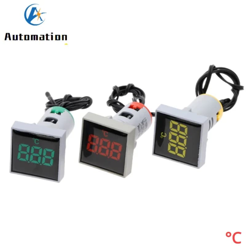 Mini LED Indicator 22mm Square Digital Display Thermometer Meter 0-300 Degrees Voltage AC20-380V Temperature Sensing Probe Wire
