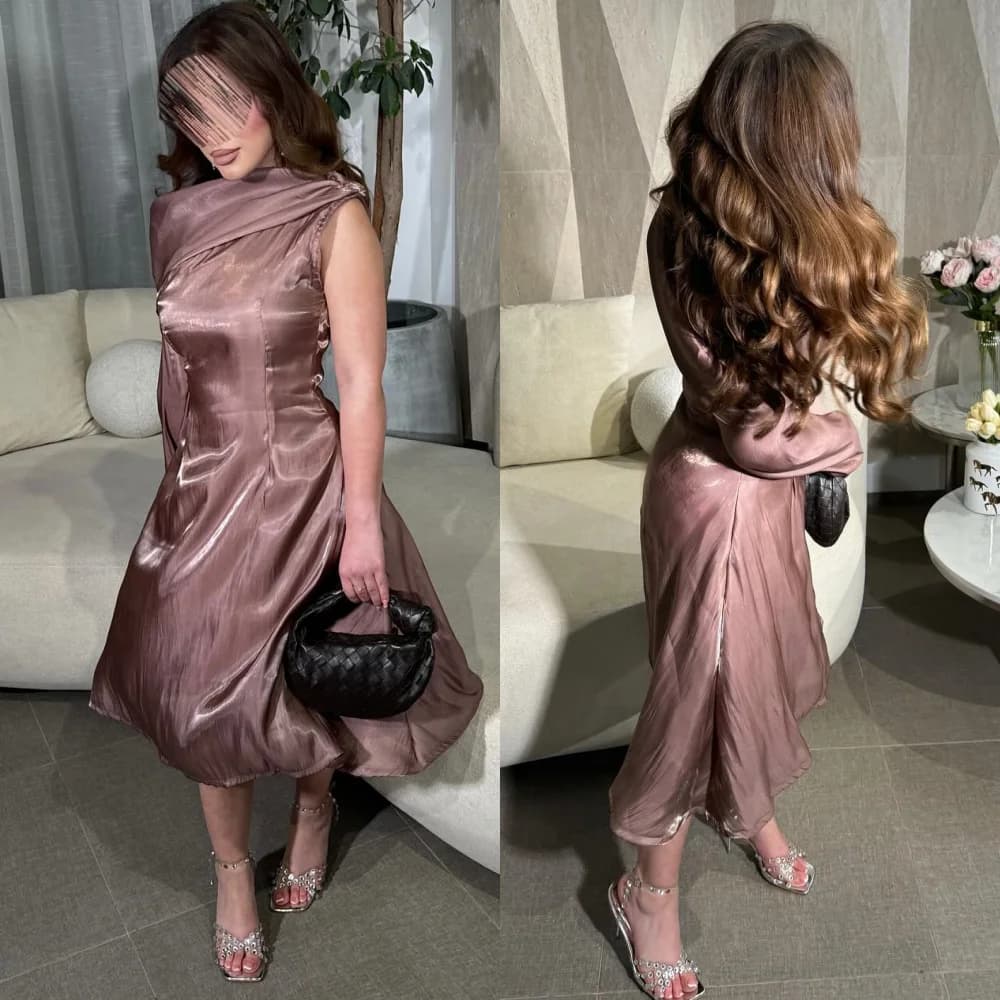 Customized Sparkle Exquisite Prom Chiffon Pleat Cocktail Party A-line One-shoulder Bespoke Occasion Tea Length