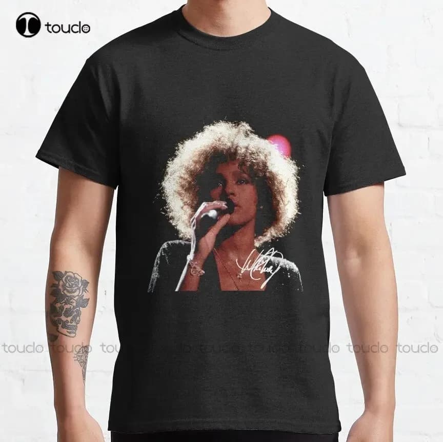 Whitney Vintage With Signature Whitney Houston Classic T-Shirt Custom Aldult Teen Unisex Digital Printing Tee Shirts Custom Gift