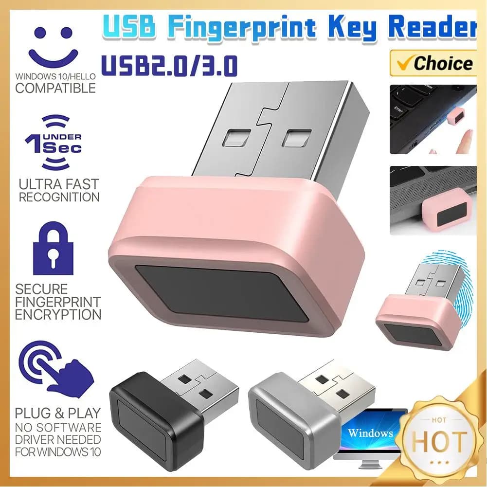 USB Fingerprint Key Reader Biometric Fingerprint Scanner Windows Hello FIDO U2F Biometric Mini Security Key Dongle for PC