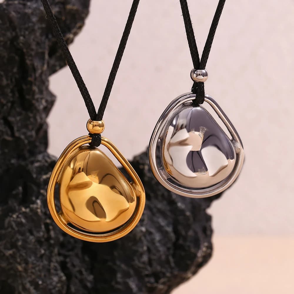 E.B.belle Double Layered Meteorite Stone Pendant Necklace 316L Stainless Steel Necklace 18K Gold Plated Accessories