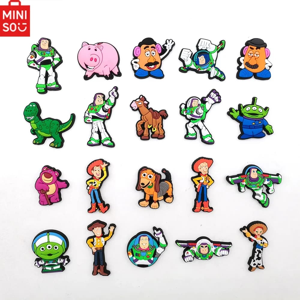 MINISO 20pcs Buzz Lightyear Shoe Charms for Clogs Bubble Slides Sandals PVC Shoe Decorations Accessories for Christmas Gift