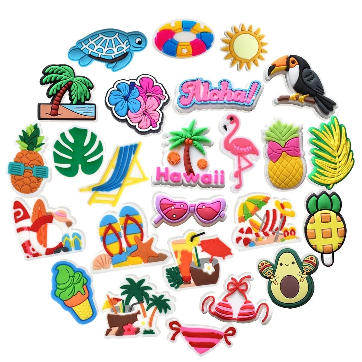 25pcs Summer Beach Party Hawaii Shoe Charms For Bubble Slides Sandals, PVC Shoe DIY Decorations Accessories Shoes Pin Great Gift