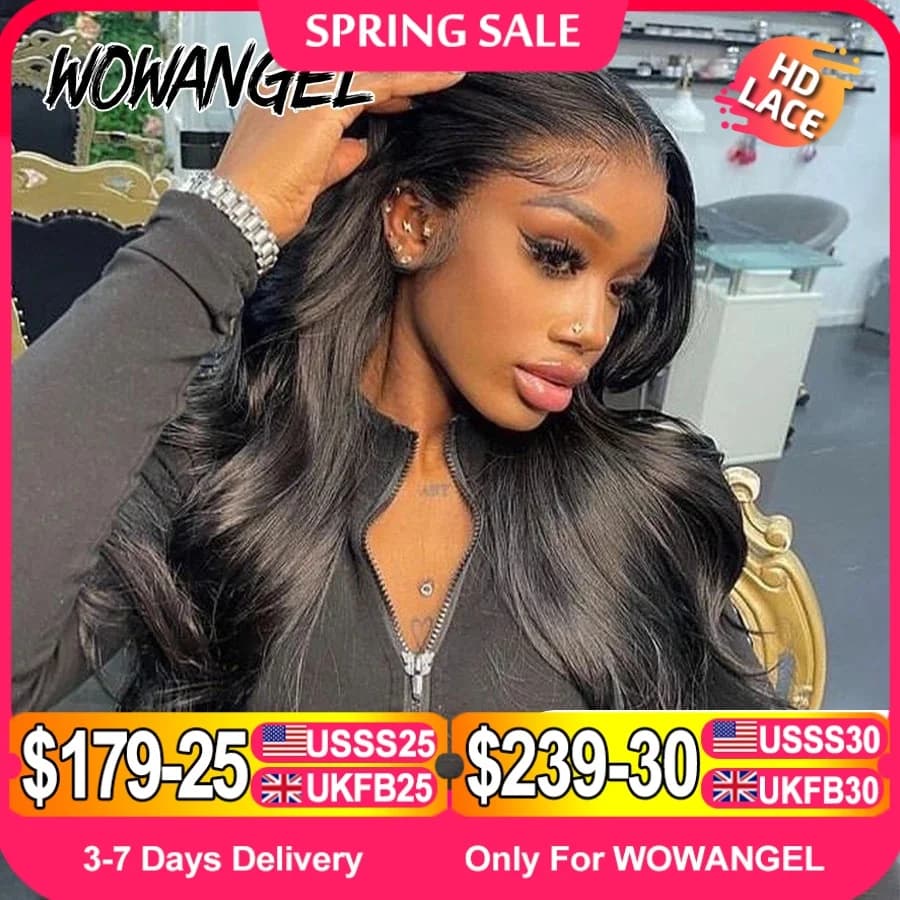 Wow Angel 250% density 13x6 HD Lace Front Wigs Body Wave Melt Skins 13x4 HD Lace Full Frontal Wig Human Hair Wigs Pre Plucked