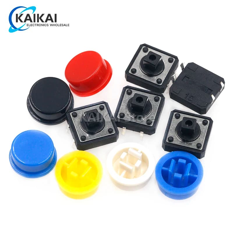 25PCS Tactile Push Button Switch Momentary 12*12*7.3MM Micro switch button + 25PCS Tact Cap(5 colors) for Arduino Switch