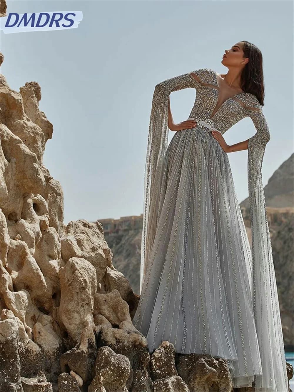 Luxurious Beaded Sequin Gowns Customized Sexy Bridal Gown Elegant Long Sleeve Floor-Length Wedding Dresses Vestidos De Novia