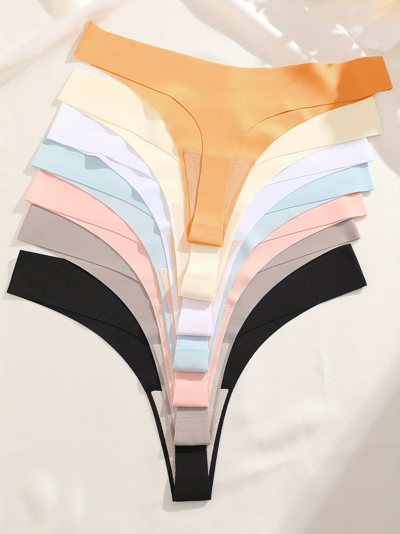 FINETOO 6PCS Seamless Thong Women Ice Silk T-back Intimate Solid Breathable Crotch Briefs Sexy Tanga Multiple 10 Color Lingerie