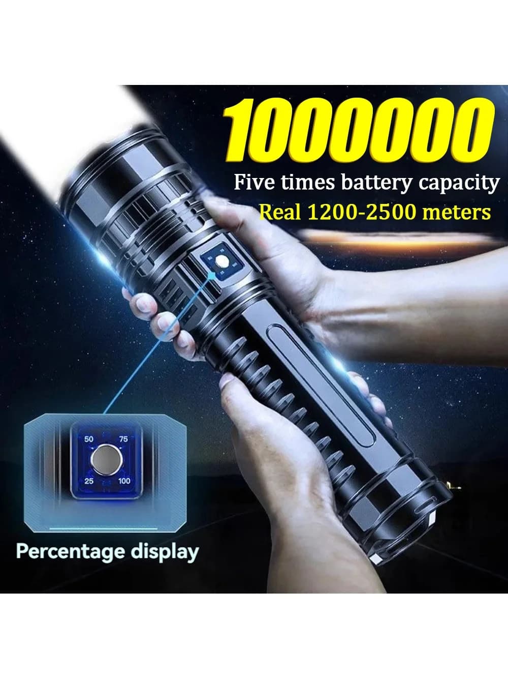 Ultra Bright LED Flashlight Powerful Tactical Torch 15000mah Built-in Battery Emergency Camping Spotlights With Tail Light