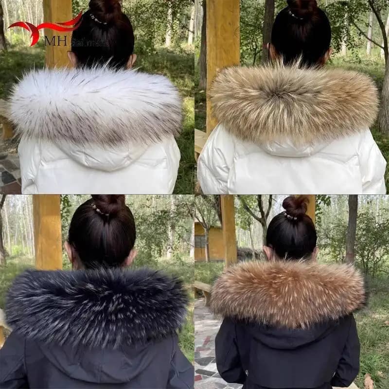 Women Natural Raccoon Fur Collar Neck Keep Warm Red Scarf Winter Coat Luxury Fox Scarves Decorate Fashion Designer Scarfs Female