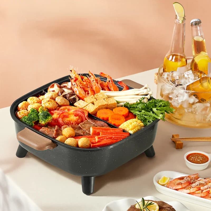 Mandarin Duck Electric Chafing Dish Large Capacity Multi-Functional Barbecue Hot Pot Electric Caldron Dormitory Non-Stick Wok