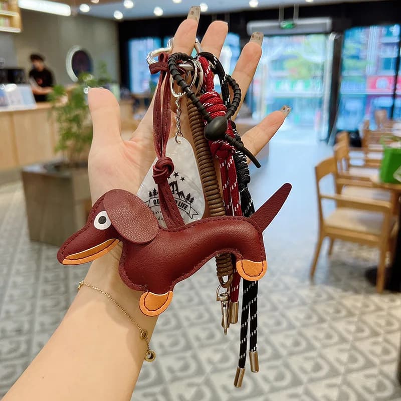 Sausage Dog Women Bag Decoration Pendant Keychain Bag Charm Decor Handbag Schoolbag Hanging Ornament Keyring Accessories