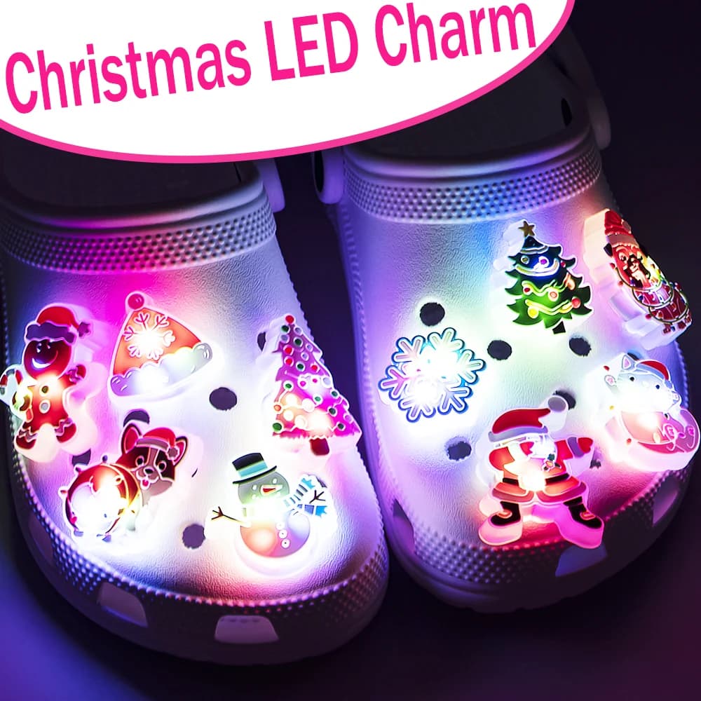 1-5PCS New Christmas LED Shoe Charms,Cute Santa Claus Cat & Dog Pin Accessories for Sandals,Shoe Clogs Buckle Christmas Gifts