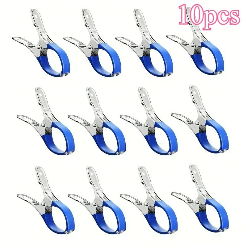 10pcs Durable Stainless Steel Pool Cover Clips with Plastic Handles - Heavy Duty Windproof Spring Clips