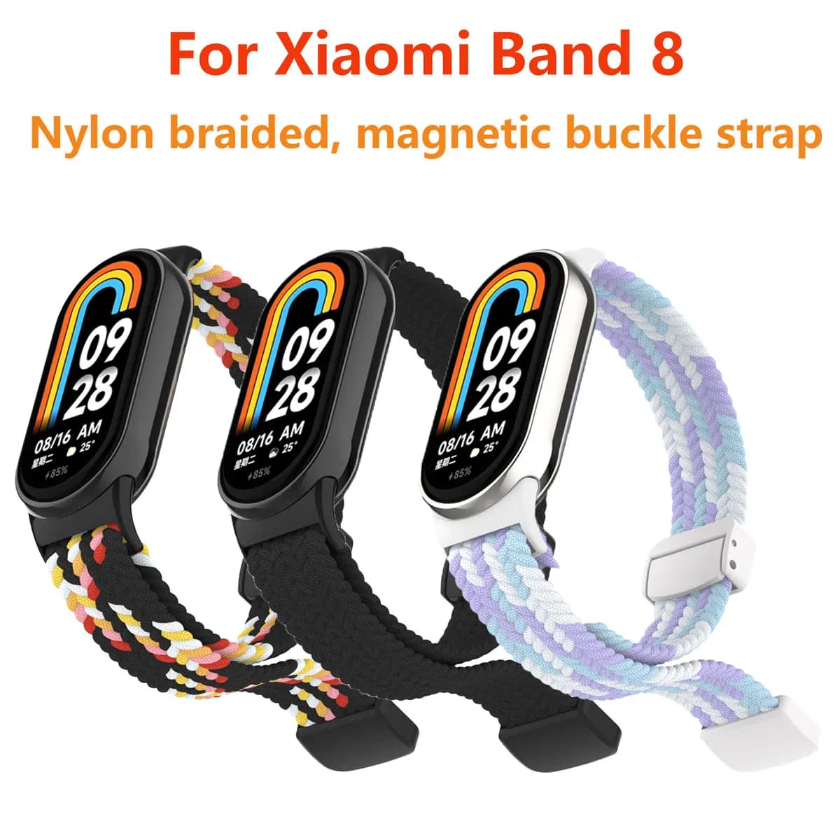 Suitable for Xiaomi band 8 wristband, Nylon braided strap, magnet buckle, luxury personality, mi band 8 replacement strap