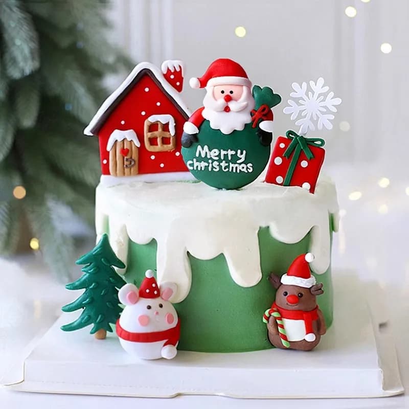 2pcs Merry Christmas Cake Topper Painted Santa Claus New Year Party Cupcake Birthday Party Gifts Dessert Toppers Baking Supplies