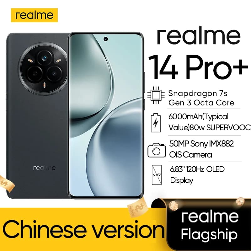 Unlocked realme 14 Pro Plus 5G NFC Snapdragon 7s Gen 3 50MP 3X Periscope OIS Camera 6.83" Curved Screen 6000mAh Battery IP69