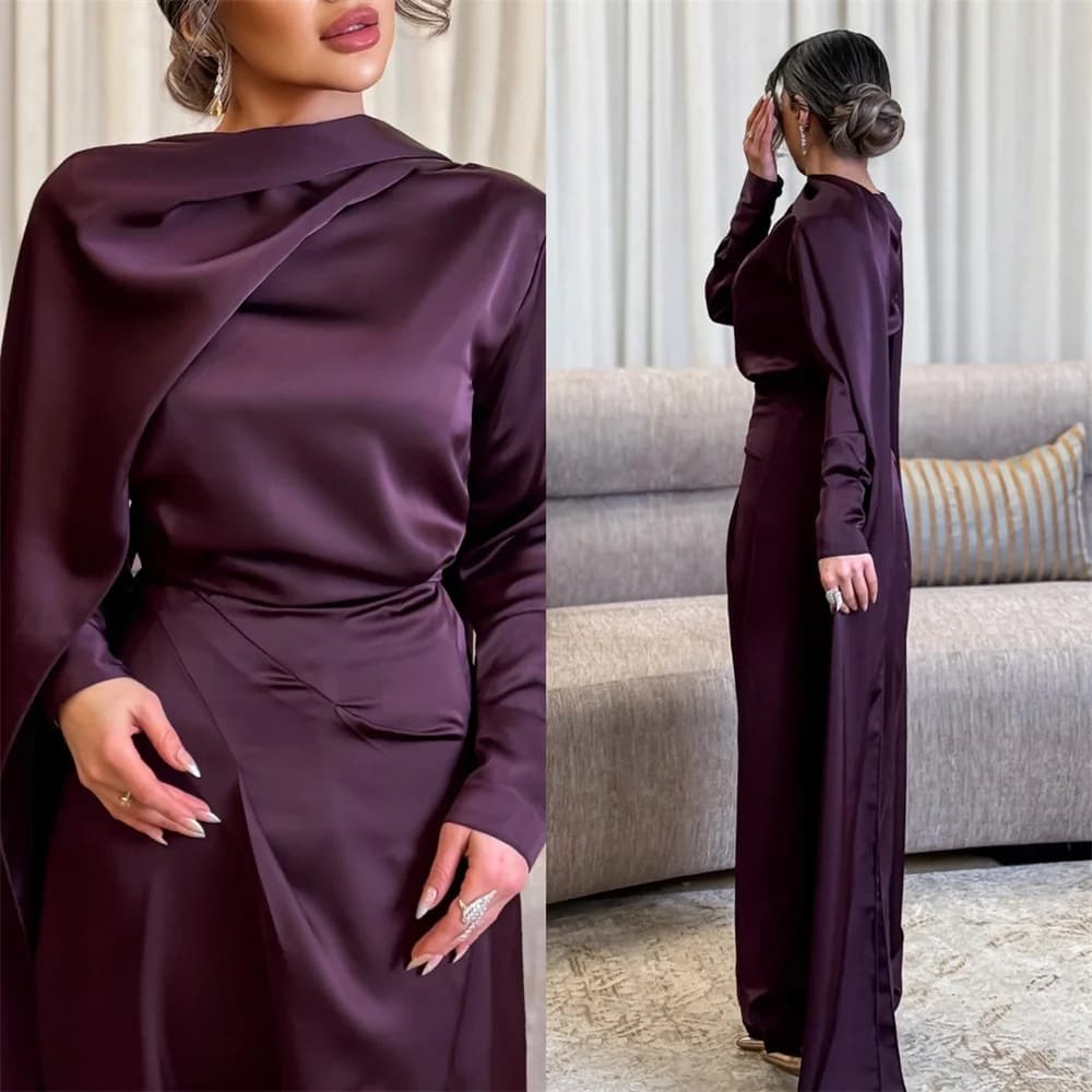 Customized Simple Sizes Available Pleat Ruched Straight High Collar Long Dresses Bespoke Occasion Dresses Classic Casual Formal