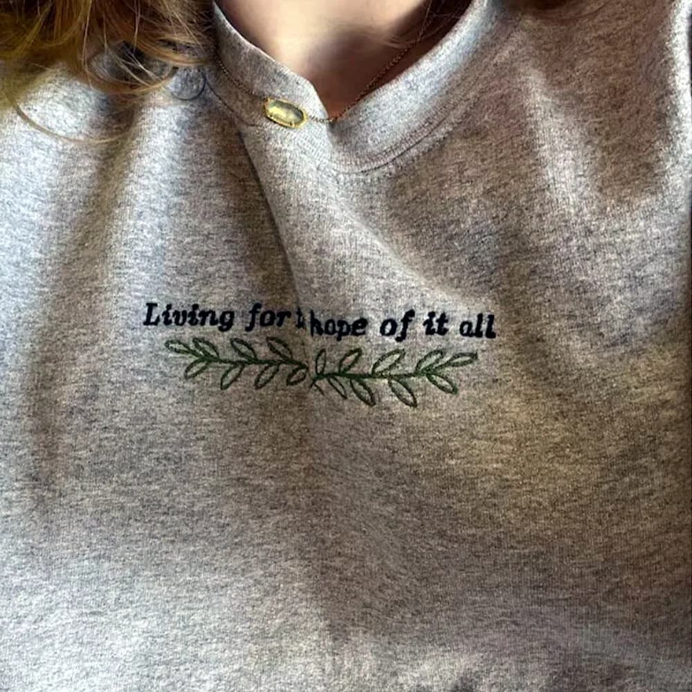 Living For The Hope of it All Letters Embroidered Gray Sweatshirts Women Autumn Thick Fleece Warm Outfits Casual Slogan Pullover