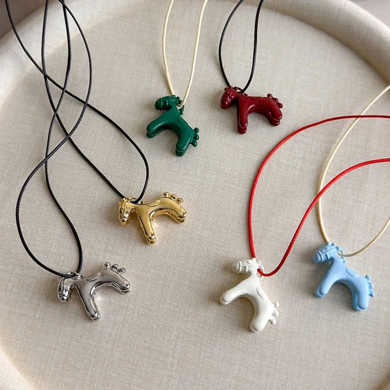 New Trendy Colorful Horse Pendant Long Necklace for Women Adjustable Sweater Chain Jewelry Fashion Accessory Gifts
