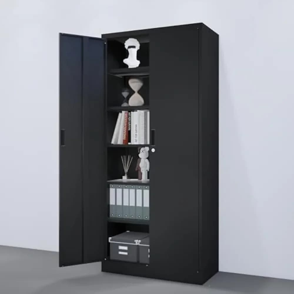 Metal Storage Cabinet 71” with 2 Doors and 5 Adjustable Shelves, Tall Cabinets Lockable, Garage Steel Locking Cabinet