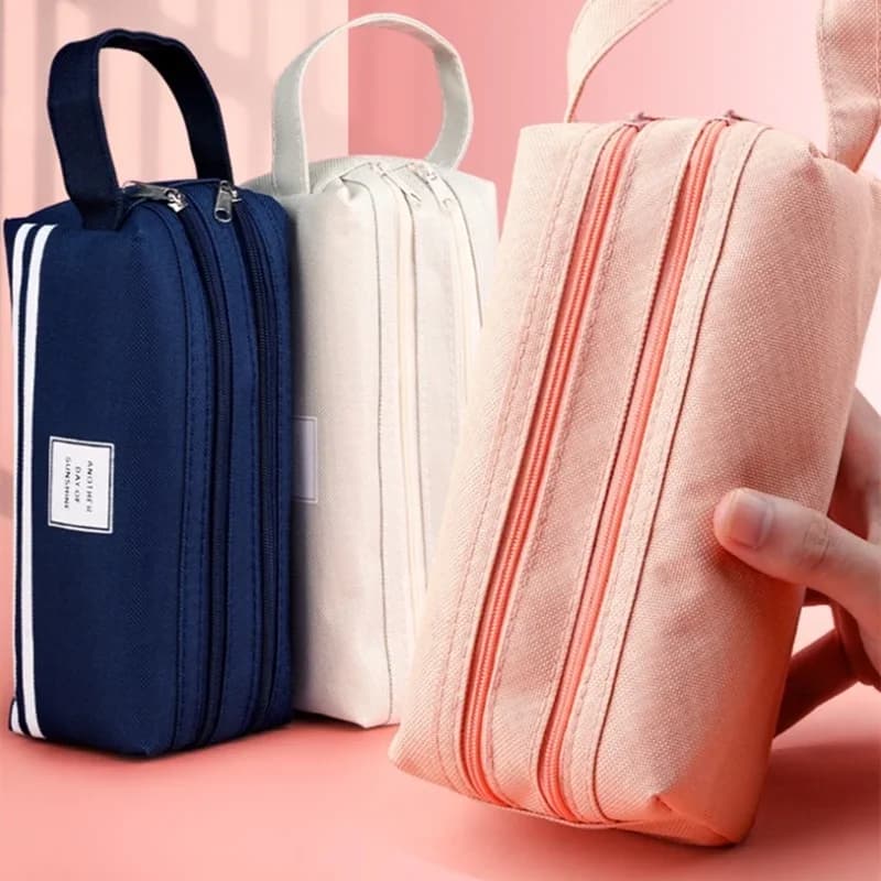 Simple Pencil Cases Bag Canvas Pen Box Pouch Double Layer Large Capacity for Girls Back to School Student Supplies Stationery