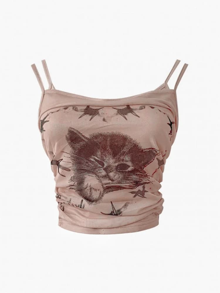 Summer Women Dark Academia Coquette 2000s Aesthetic Bodycon Camisole Gyaru Fake Two Pieces Crop Tops Hot Sexy Kpop Kawaii Y2k