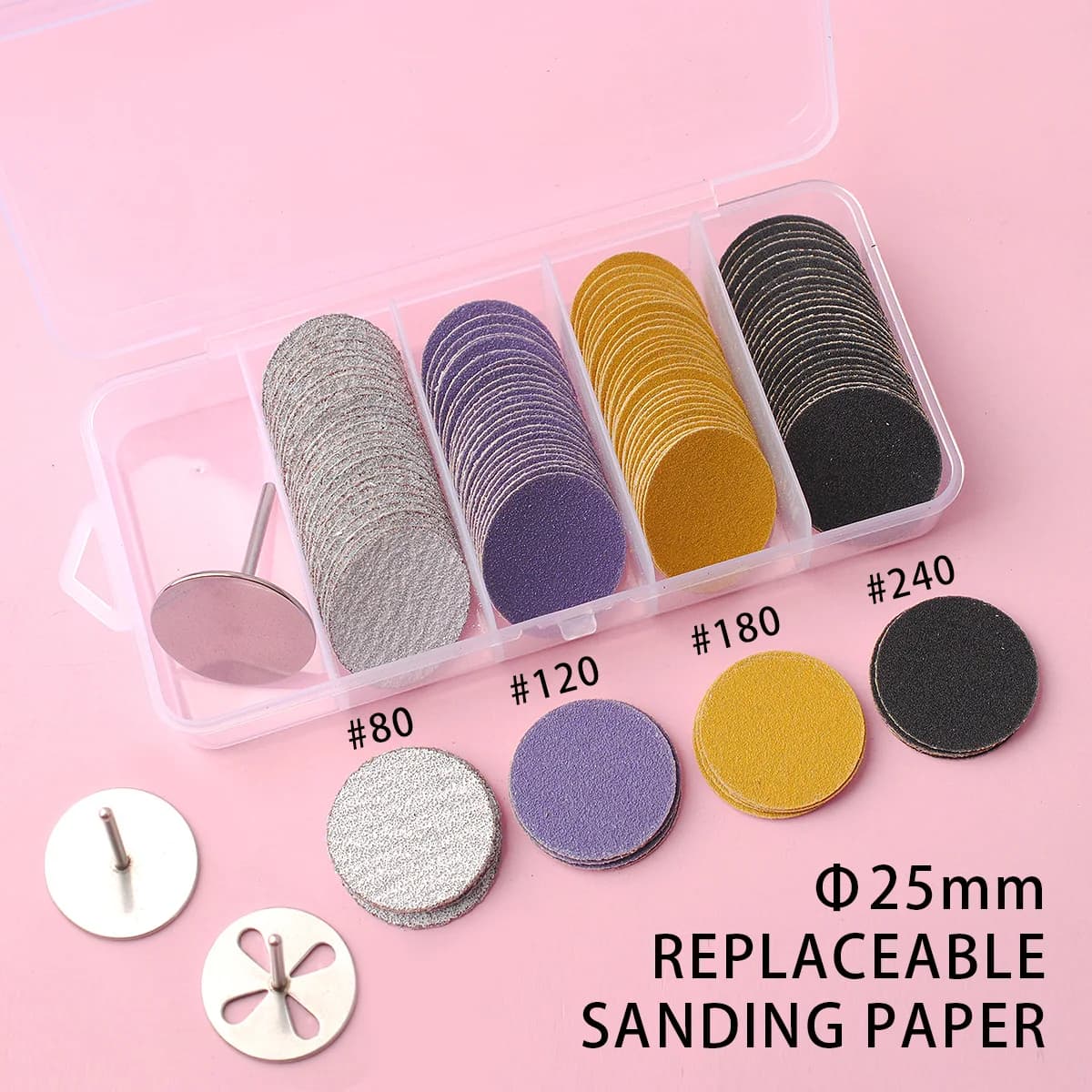 120pcs/box 4Grits 25mm Foot Cuticle Calluses Removal Replaceable Sanding Paper with 1pcs Pedicure Disk Pads Kits